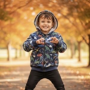 Mini Boden Kid's Blue Dinosaur Fleece-Line Jacket 5-6 Years EUC